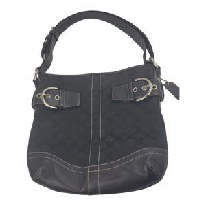 COACH Signature Jacquard Black Fabric w/ Leather Shoulder Bag
